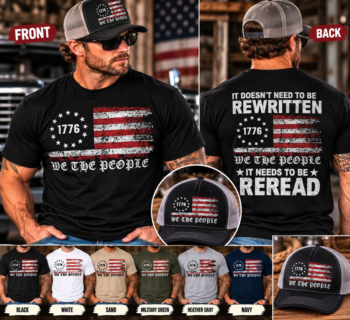 US 1776 We The People – Front & Back Patriotic T-Shirt